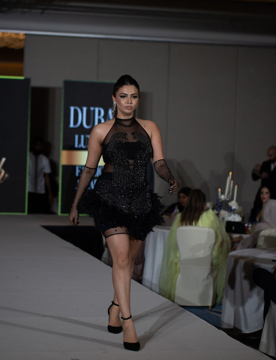 Mini Feather Black Dress