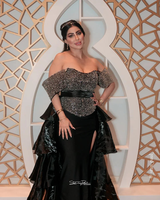 Off The Shoulder Dress With Layered Train